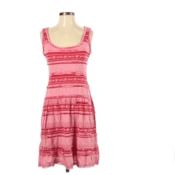 Max Studio Pink, Red & White Lace Overlay Sleeveless Tiered Dress, Small Small - Picture 1 of 6